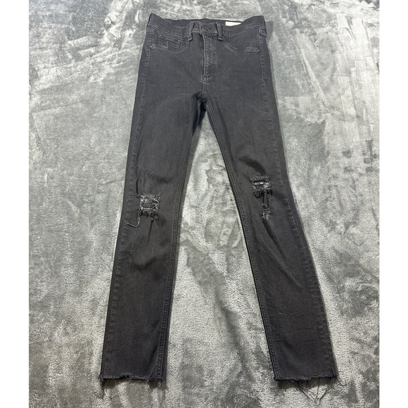 Rag & Bone Jeans Womens 27 Black Distressed High Rise Skinny Denim Raw Hem - Picture 2 of 13